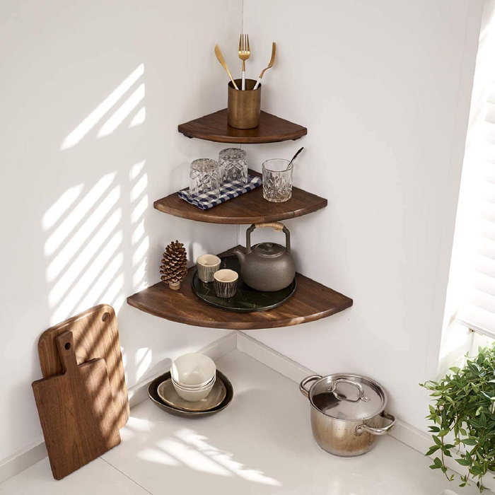 Latitude Run® Corner Shelf, 10Inch Oak Solid Wood Floating Shelf